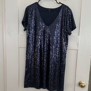 Lulu's Navy Sequin V-Neck Dress